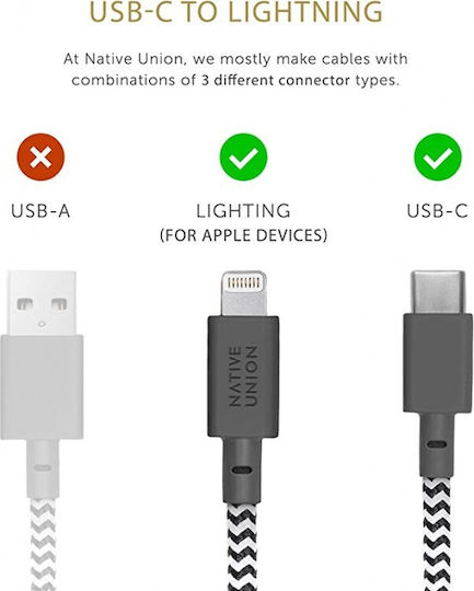 Native Union Belt Braided USB-C to Lightning Cable Γκρι 3m Zebra