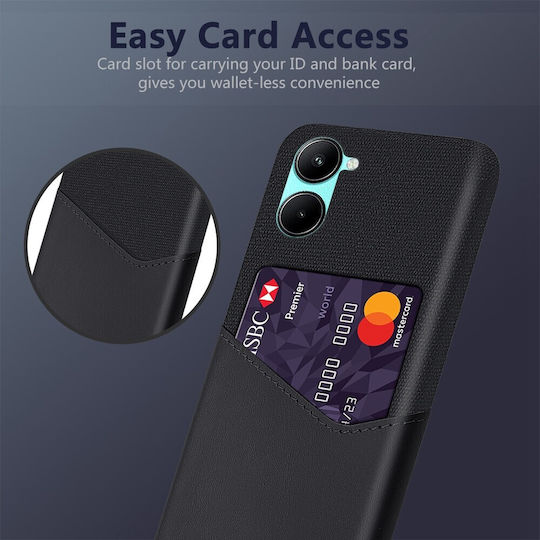 Premium Back Cover Υφασμάτινο με Υποδοχή για Κάρτες Μαύρο (Realme C33)