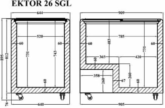 Crystal SA Ektor 26 SGL Stehender Selbstbedienungstiefkühler mit 2 Türen 251Es H90.5xW64.4xH89.5cm