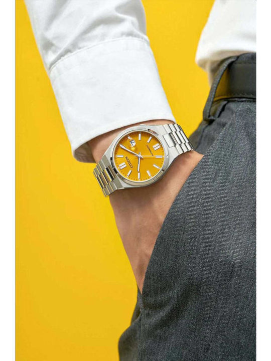 Citizen Tsuyosa Ανδρικό Ρολόι 42mm Αυτόματο με Ασημί Μεταλλικό Μπρασελέ