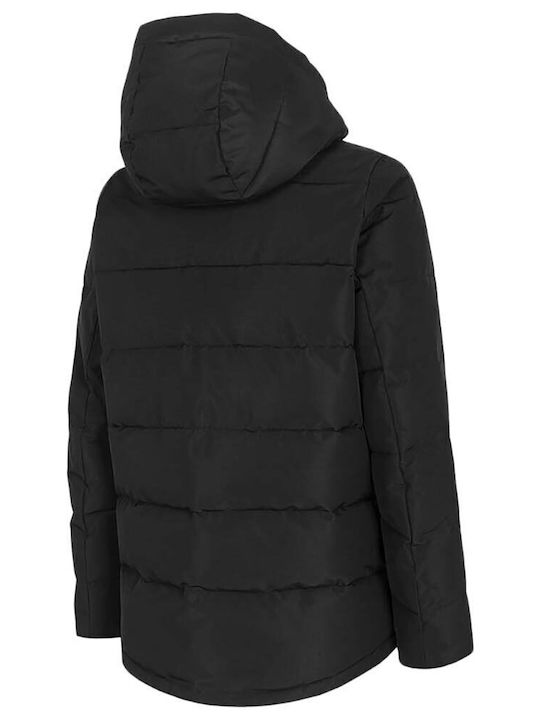 Women's Short Puffer Jacket for Winter with Hood Black