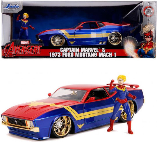 Jada Toys Marvel Captain Marvel 1973 Ford Mustang Mach 1 Sammelbare Figuren Replik in Maßstab 1:24