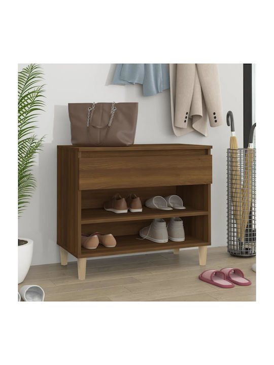 Wooden Shoe Organizer with 2 Shelves Brown 70x36x60cm