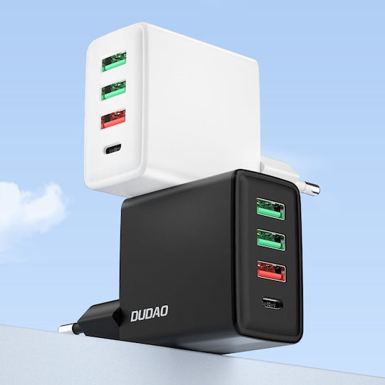Dudao Mobile Phone Charger Without Cable with 3 USB-A Output Ports and 1 USB-C Output Port 20W Power Delivery / Quick Charge 3.0 White