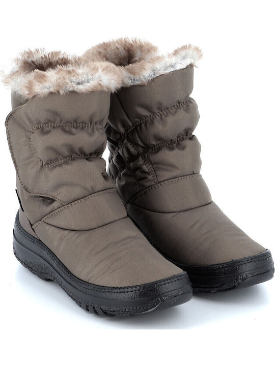 Synthetic Leather Snow Boots with Fur Brown