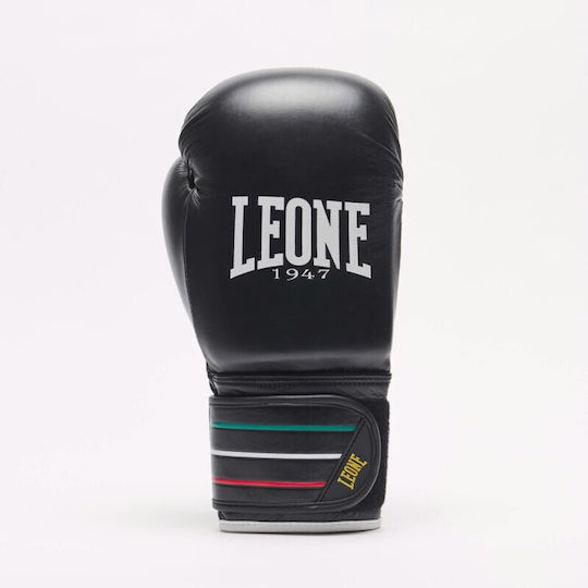 Leone Flag Γάντια Πυγμαχίας Δερμάτινα για Αγώνα Μαύρα