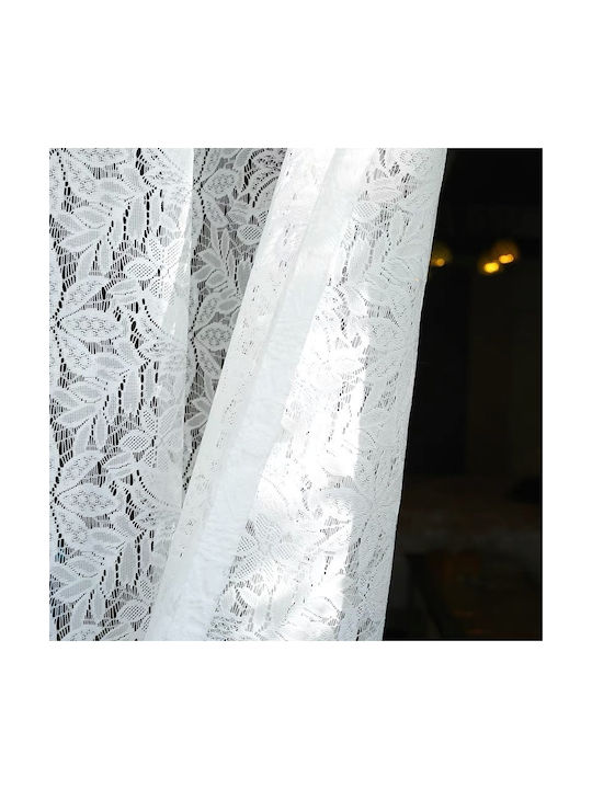 My Home Luxury Κουρτίνα με Τρέσα Lace Flowers Λευκή 270x280εκ.