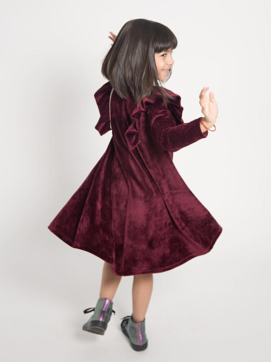 Melin Rose Kids Dress Velvet Long Sleeve Burgundy