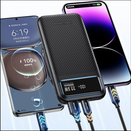 Awei P148K Power Bank 10000mAh 22.5W με Θύρα USB-A και Θύρα USB-C Power Delivery Μαύρο