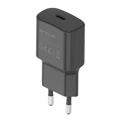 Ancus Ladegerät ohne Kabel mit USB-C Anschluss 20W Schnellaufladung 3.0 Schwarzs (C70)