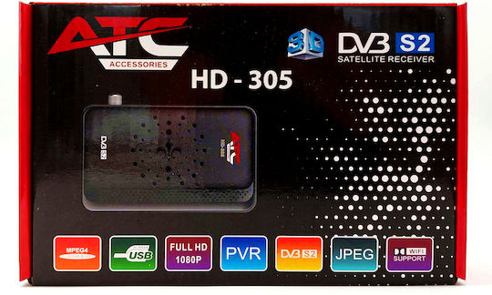 ATC Satellite Decoder HD-305 03.007.0036 Full HD (1080p) DVB-S2 with Built-in Wi-Fi in Black Color