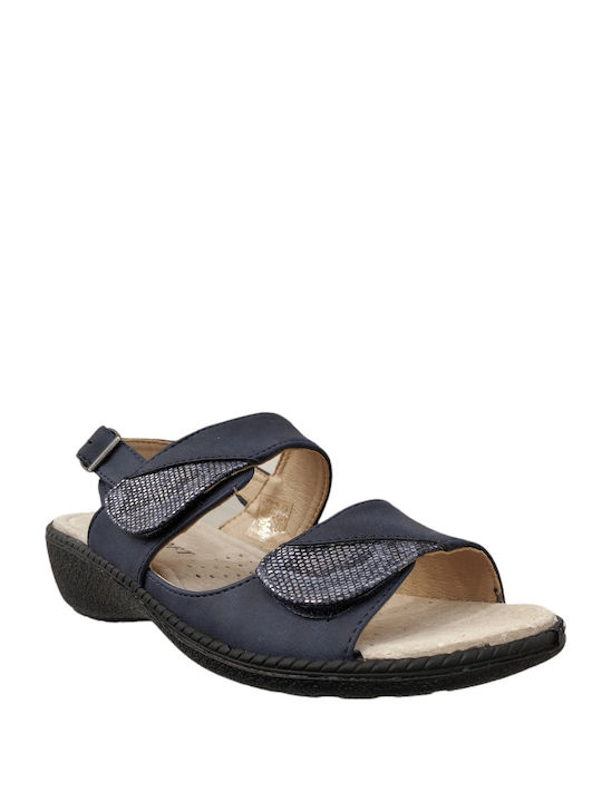 B-Soft Leather Women's Flat Sandals Anatomic in Navy Blue Color