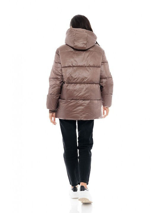 Biston Lang Damen Puffer Jacke für Winter Chocolate