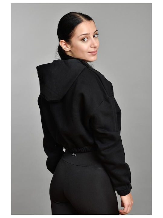 Gekürzt Damen Sweatshirt Kapuzen Schwarz