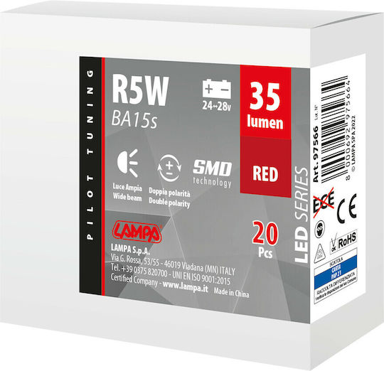 Lampa Lamps Car BA15S / R5W 6SMDX1CHIP LED Red 24-28V 20pcs