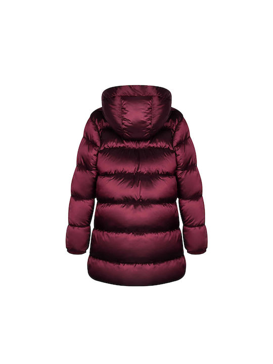 Minoti Kids Quilted Jacket Long Hooded Burgundy