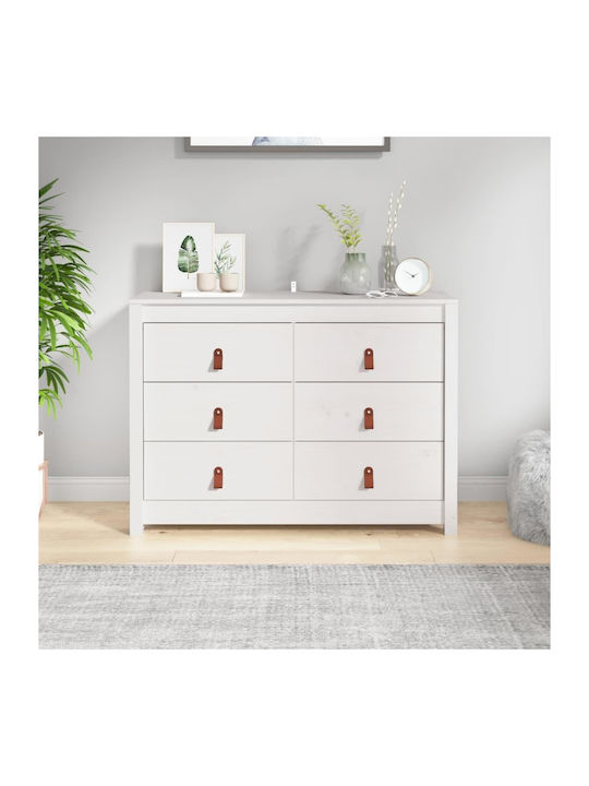 Chest of Drawers of Solid Wood with 6 Drawers White 100x40x90cm