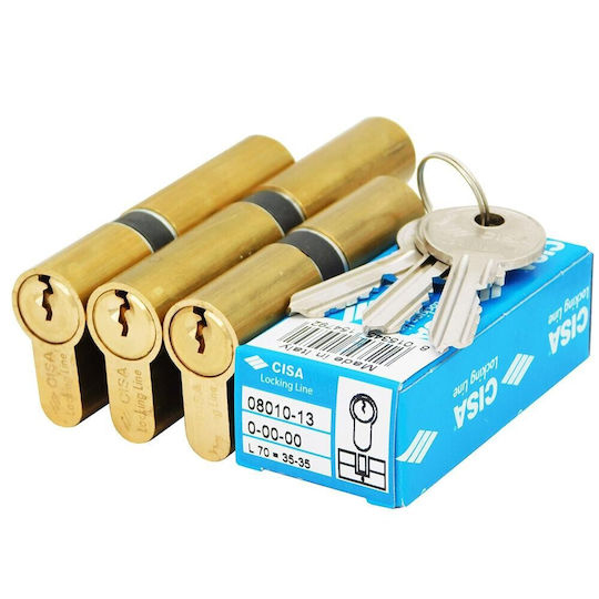 Cisa Lock Cylinder Security 100mm (50-50) with 3 Keys Gold