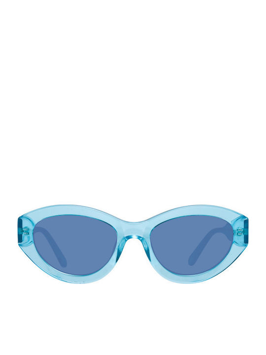 Benetton Women's Sunglasses with Turquoise Plastic Frame and Blue Lens