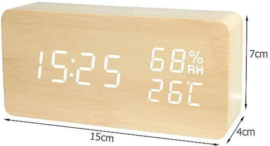 Tischuhr Digital LED Holz mit Wecker Beige AT00010569