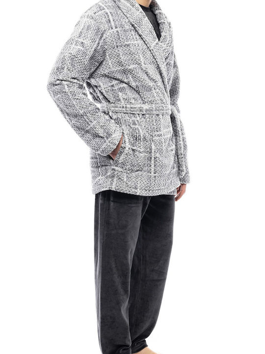 Ulisse Men's Winter Checked Pajama Robe Gray