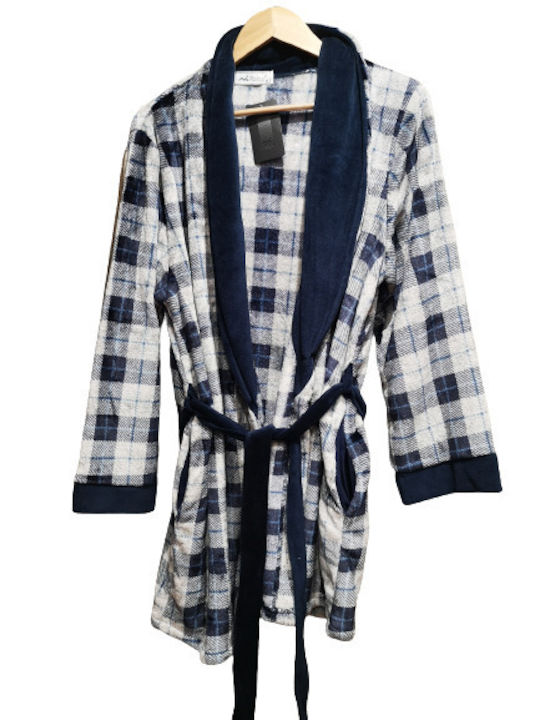 Men's plaid robe grey with blue