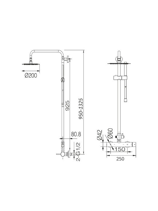 Excel Minimal 170125104 Coloană De Duș Cu Mixer De Cadă Argintie