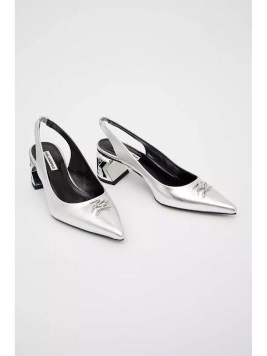 Karl Lagerfeld Silver Heels with Strap