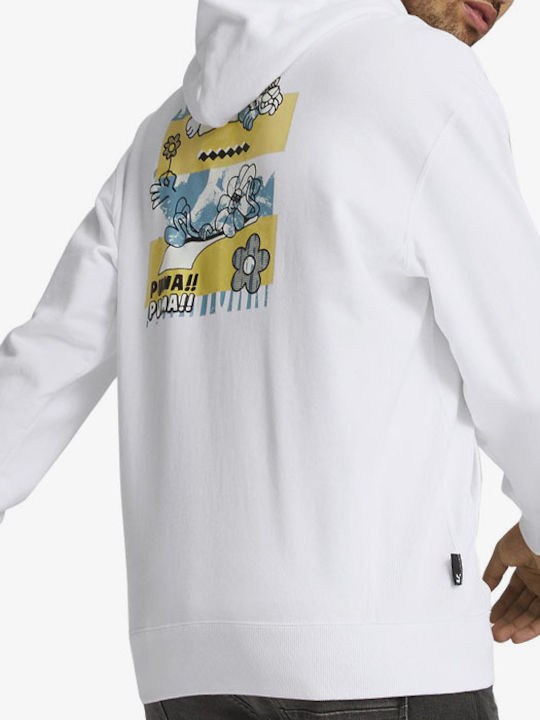 Puma Men's Sweatshirt with Hood and Pockets White