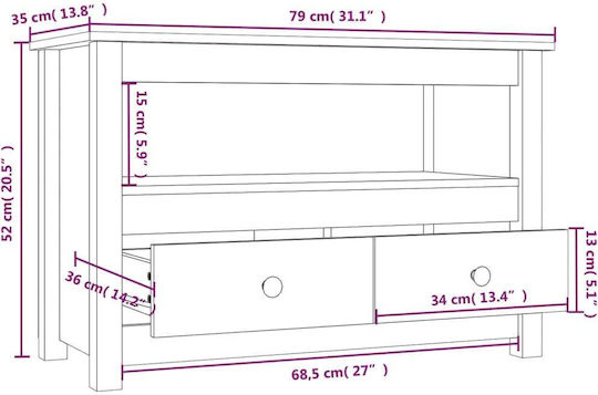 TV Stand Made of Solid Brown Wood L79xD35xH52cm
