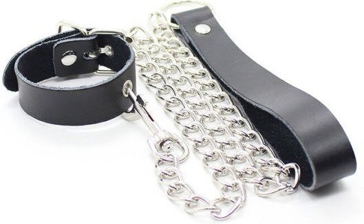 Dream Love Ohmama Restraint Leather Necklace & Metallic Chain Collar in Black Color