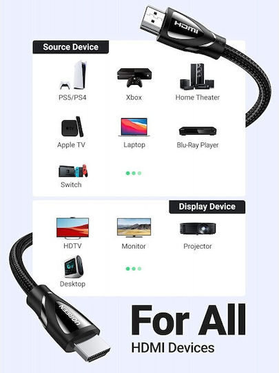 Ugreen HD140 HDMI 2.1 Ultra High Speed 48Gbps 4K 120Hz HDR VRR Braided HDMI Cable HDMI Male - HDMI Male 1m Black