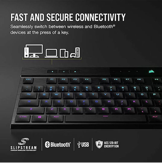 Corsair K100 Air Ασύρματο Gaming Μηχανικό Πληκτρολόγιο με Cherry MX Ultra Low Profile διακόπτες και RGB φωτισμό (Αγγλικό US)