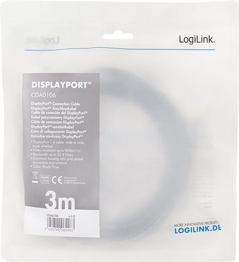 LogiLink Cable DisplayPort male - DisplayPort male 2m Black (CDA0105)