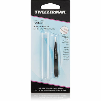 Tweezerman Eyebrow Tweezer with Curved Tip Mini Slant Silver 1pcs