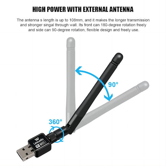 Leewello YPX-004 USB Network Adapter with Wireless Wi-Fi Connection 150Mbps and Detachable Antenna