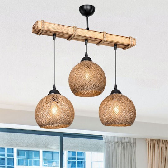 Pakketo PWL-1120 Pendant Light Beige Boho Rail with Socket E27 50x20x63cm