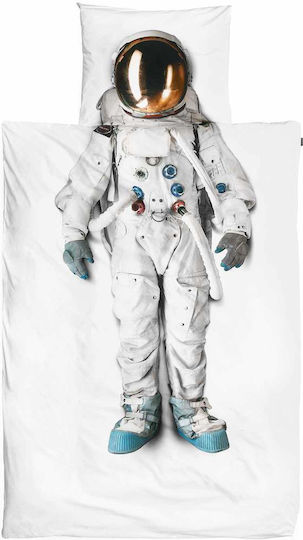 Snurk Astronaut Set Kinderbettbezug Einzel mit Kissenbezug Weiß 160x220cm