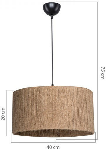 Pakketo PWL-1184 Adjustable Brown Pendant Ceiling Light with Rope for E27 Socket 40x40x75cm
