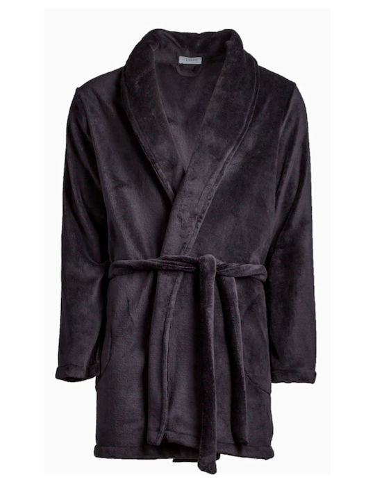 Pink Label WN-M102 Men's Winter Fleece Pajama Robe Black