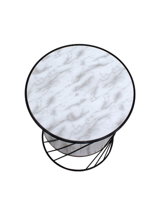 Round Side Coffee Table Jaspin Wooden Black - White W32xL32xH44cm GP030-0037.5