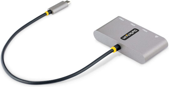 StarTech 3-Port USB 3.2 Hub with USB-C Connection Ethernet Gray