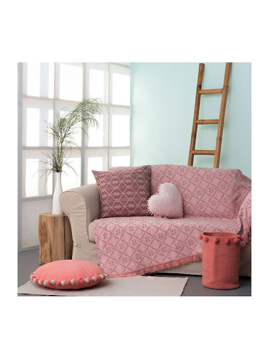 Palamaiki Tradi Armchair Throw Two Sides Chenille 180x180cm Coral