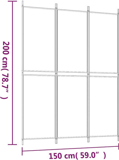 vidaXL Decorativ Paravan Tesatura cu 3 Panouri White 150x200cm