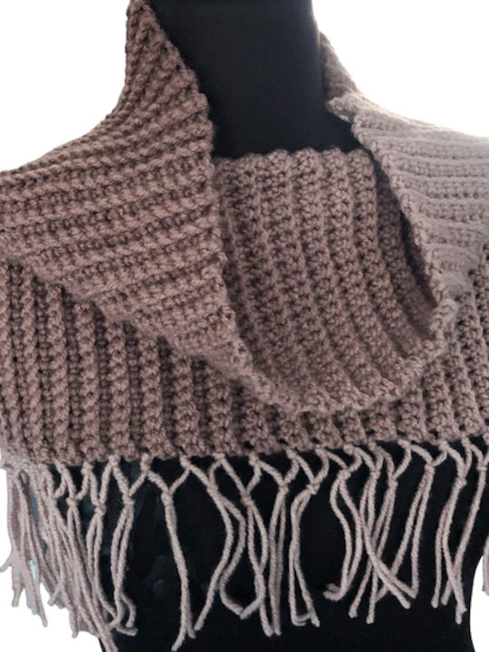 Knitted brown women's "neck" shawl with fringes - Dimensions: 34*37 cm (women's)