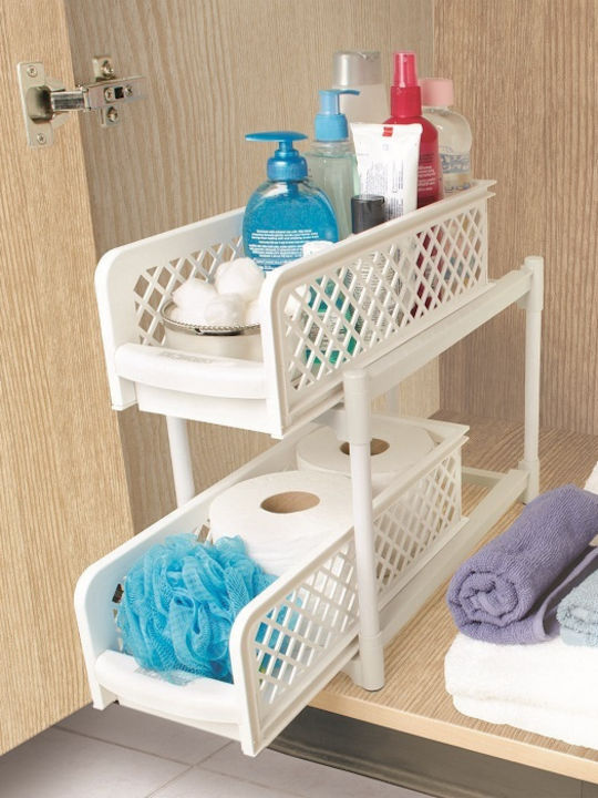 03006BDR50WH An der Wand montiert Badezimmerregal Kunststoff mit 2 Regalböden 38.1x19x36.2cm Weiß