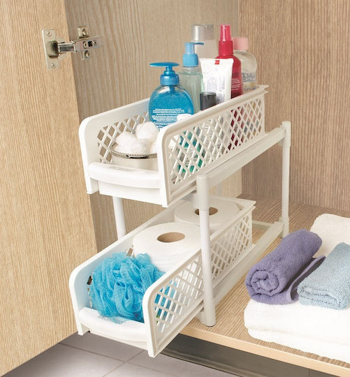 03006BDR50WH An der Wand montiert Badezimmerregal Kunststoff mit 2 Regalböden 38.1x19x36.2cm Weiß