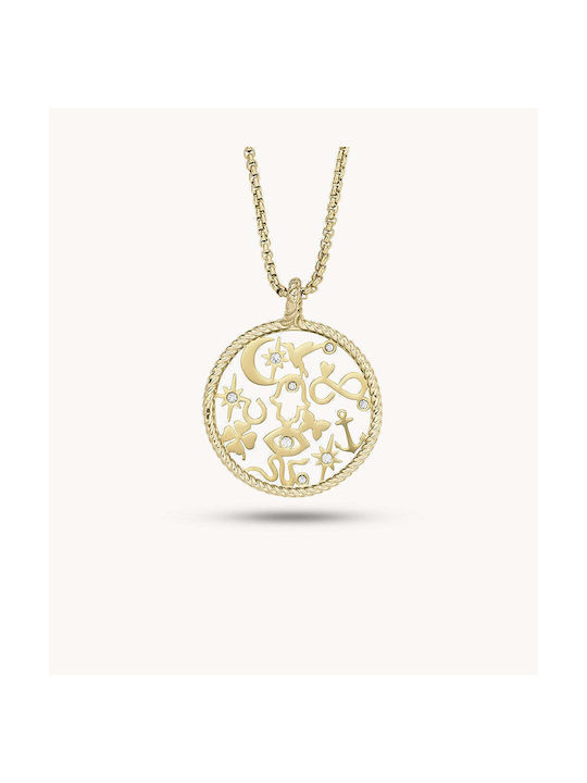 Fossil Sutton Necklace from Gold Plated Steel with Zircon