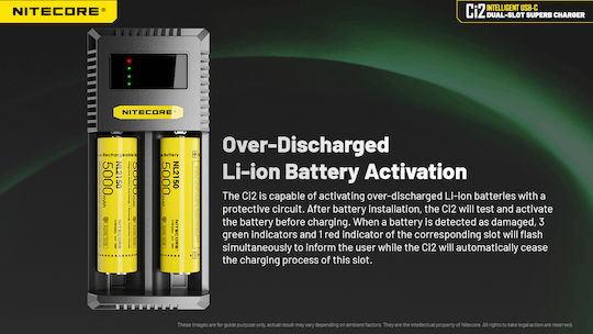 NiteCore Ci2 USB Φορτιστής 2 Μπαταριών Li-ion Μεγέθους AA/AAA/D/18650/16340