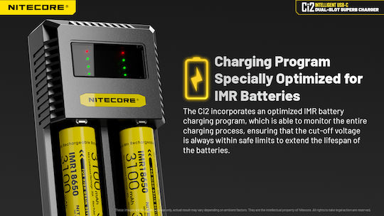 NiteCore Ci2 USB Φορτιστής 2 Μπαταριών Li-ion Μεγέθους AA/AAA/D/18650/16340